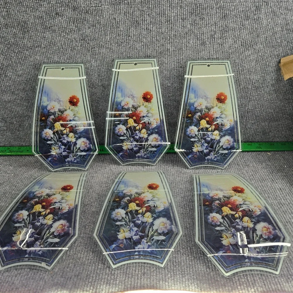 OK Lighting Touch Lamp Replacement Glass Shades Floral Hummingbird Set of 6